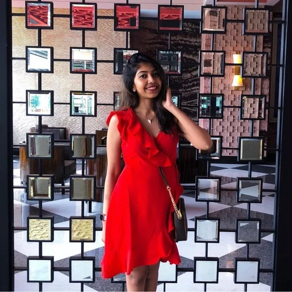 Red Ruffle Wrap Dress (XS) - Picture 2 of 10